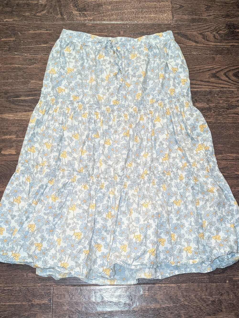 Max Cotton Maxi Tiered Skirt Blue And Yellow Daisies